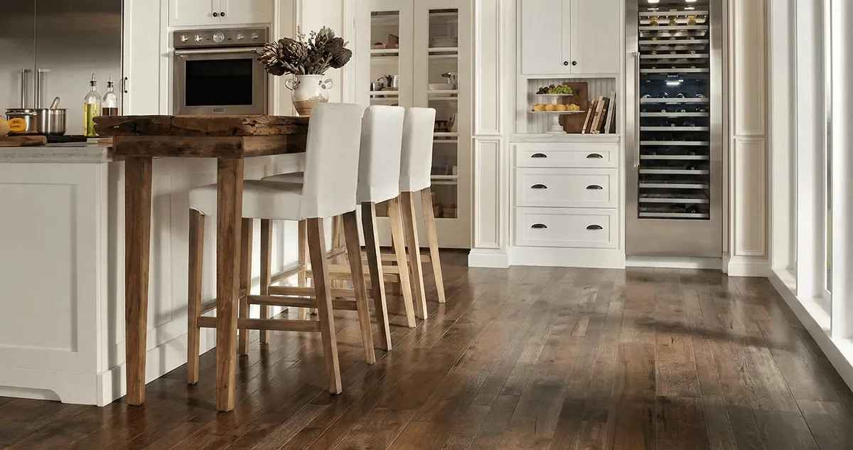 Professionally installed and refinished hardwood flooring in a residential home, showcasing smooth finish and natural wood tones in Omaha, NE
